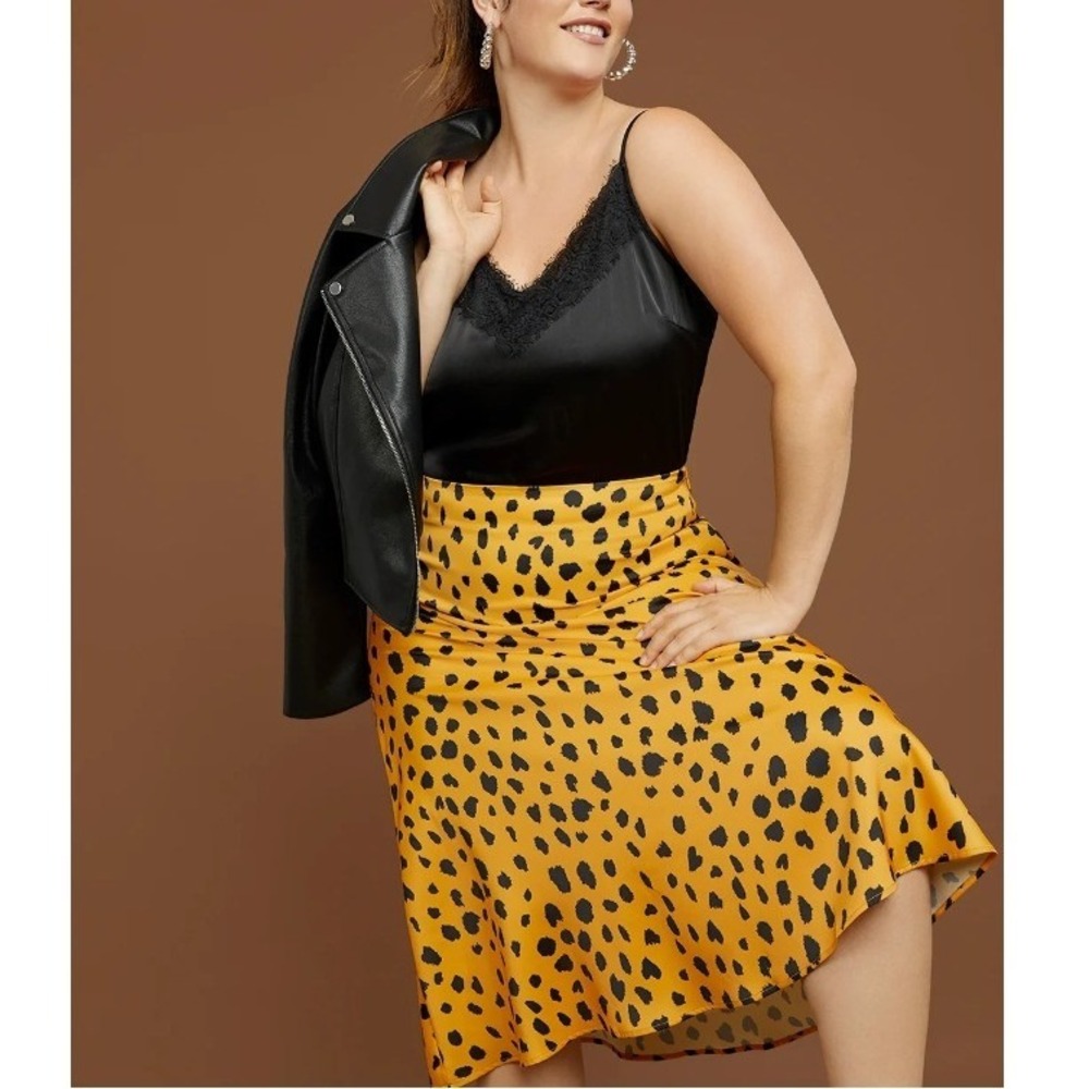 Refinery29 x ELOQUII Skirt Womens 16 Yellow Animal Print Midi High Waist New
